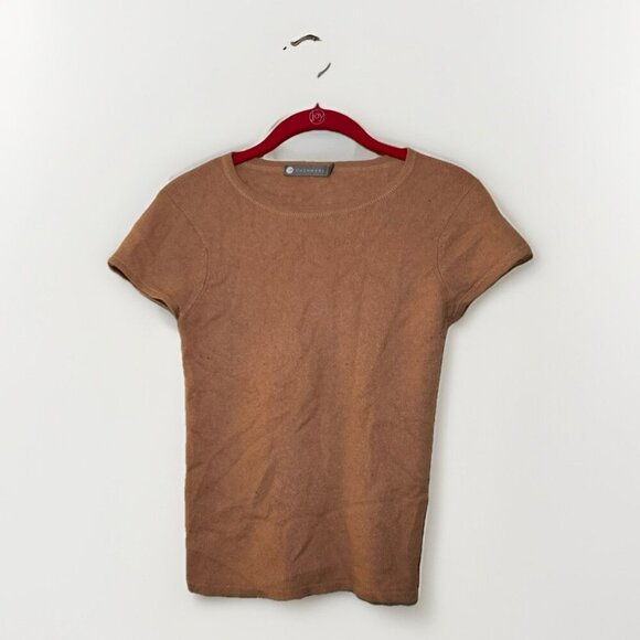 Incashmere Size S Womens Top Short Sleeve Tan Round Neck Cashmere - Picture 1 of 8